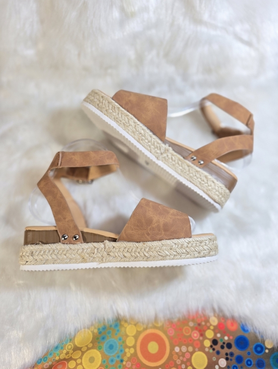 Shoes - Soda Topic Womens Tan Platform Espadrille Sandals with Ankle Strap